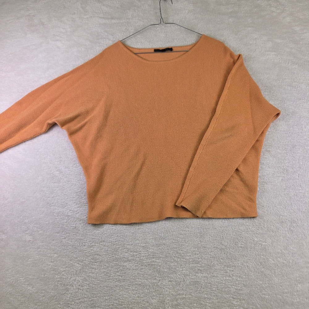 Waffle Knit Dolman Sleeve Top Orange Long Sleeve Scoop Neck Sweater 3931